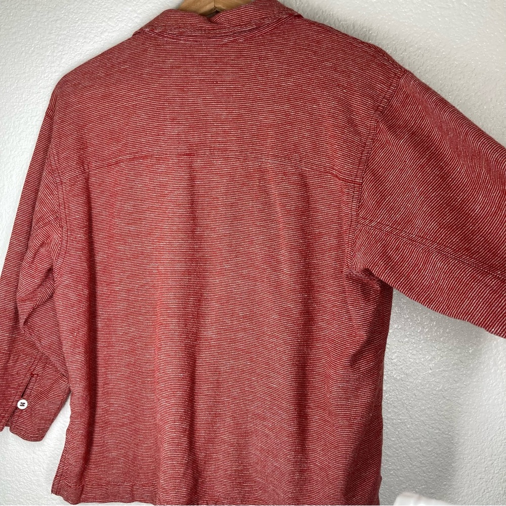 Chicos Women's Linen Shirt Red White Striped Button Down  3/4 Sleeve Size 1 - Picture 9 of 12
